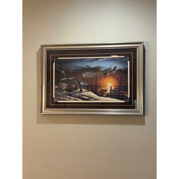 Terry Redlin Other - Terry Redlin "The Sharing Season" Print Winter Sunset‎ Cabin Ducks 1985 24.5x17